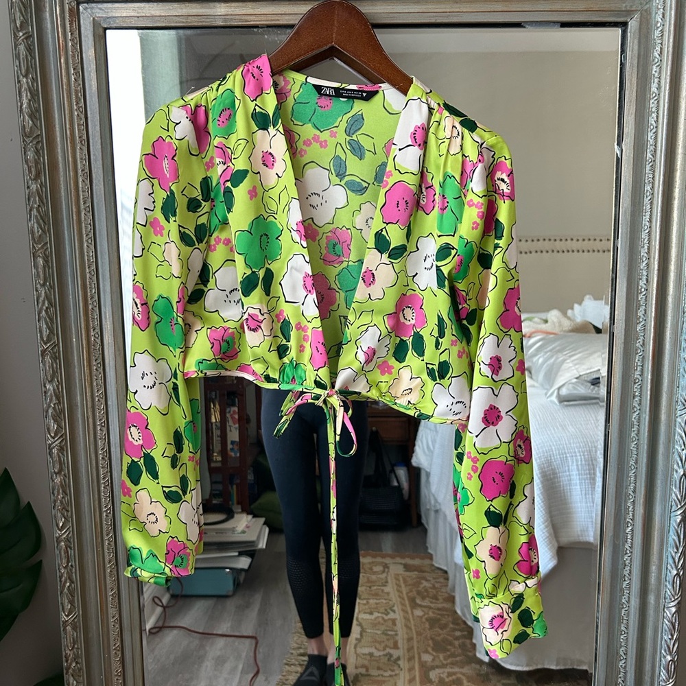 Zara Green Floral Blouse